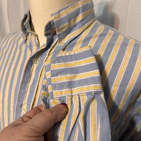 Nautica Long Sleeve Button Down. SZ Large. Breast Pocket. Blue And Yellow Stripe - Picture 3 of 6